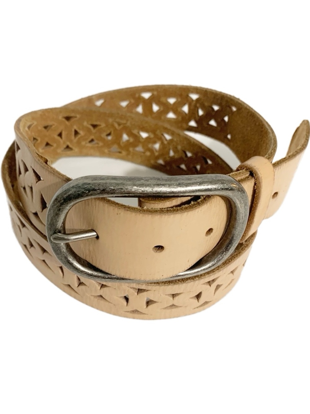 Vintage Unbranded Smooth leather Belt with Cutouts Shapes Silver Toned Hardware